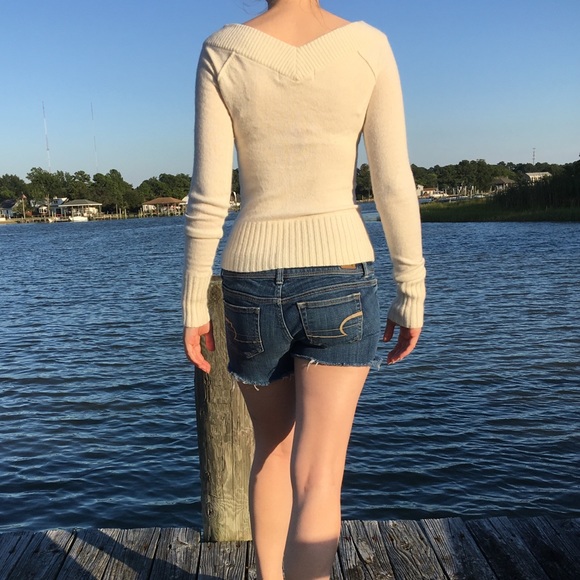 Knit Angora cashmere wool V back V neck sweater - Picture 3 of 15